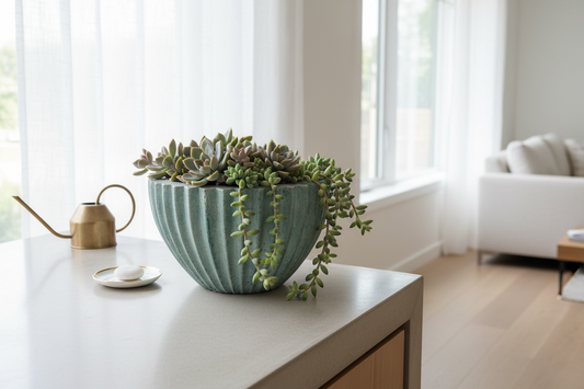 Mist Ribbed Flute Classic Planter