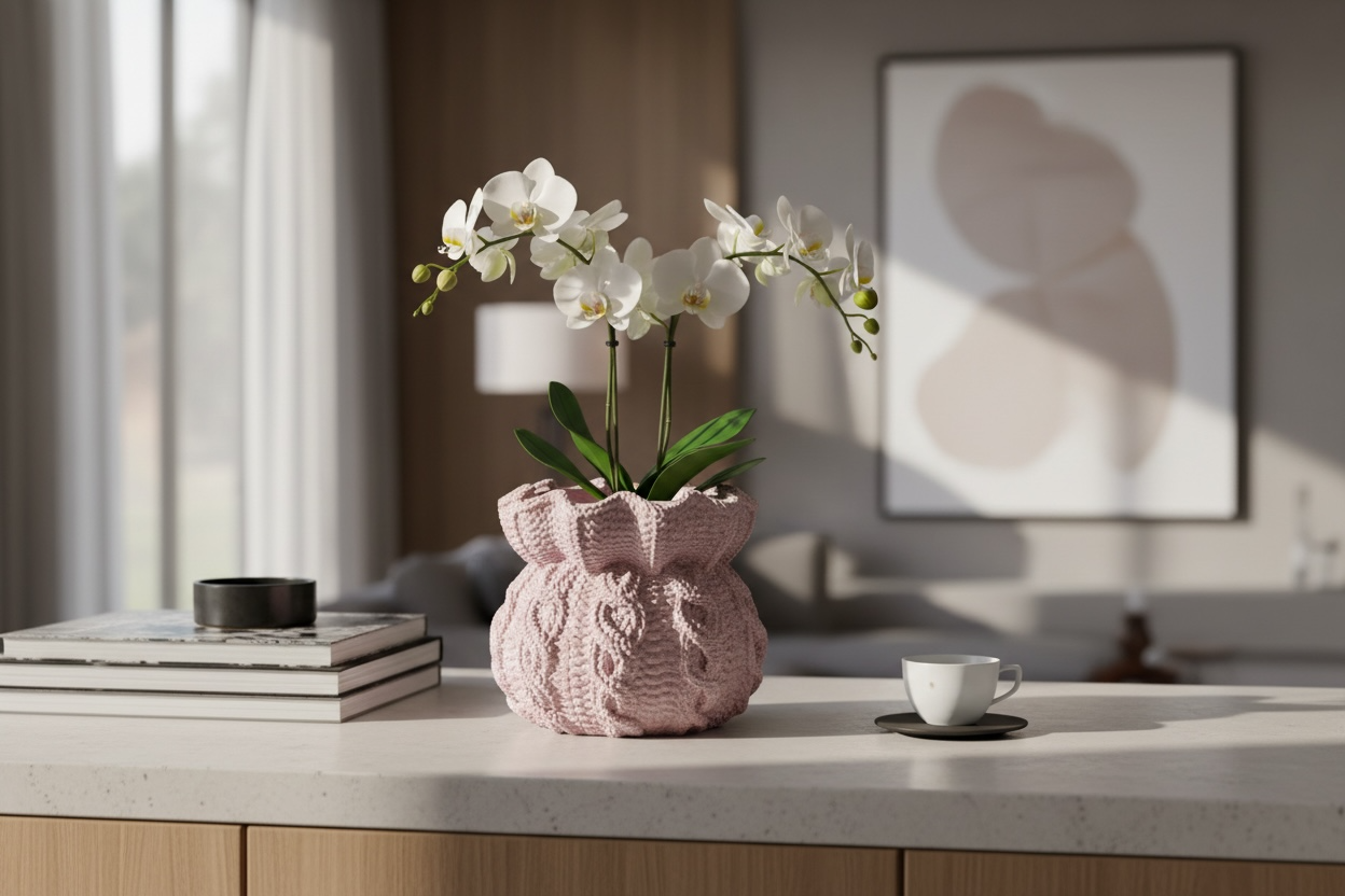 Blush Ruffle Knit Planter