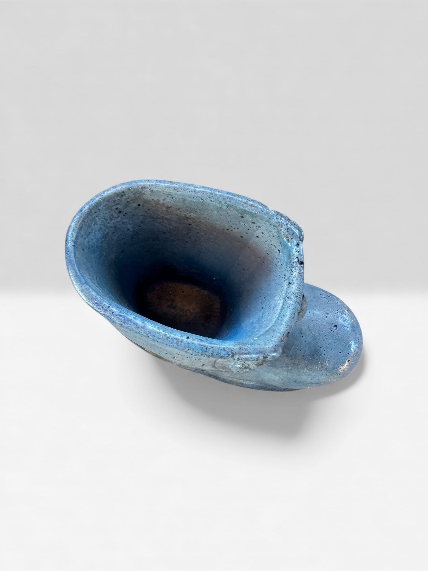 Artisan concrete boot pot with tree relief and textured finish
