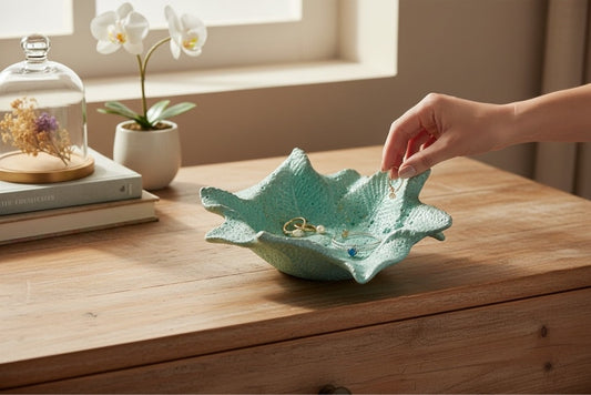 Mint Selenite Leaf Bowl