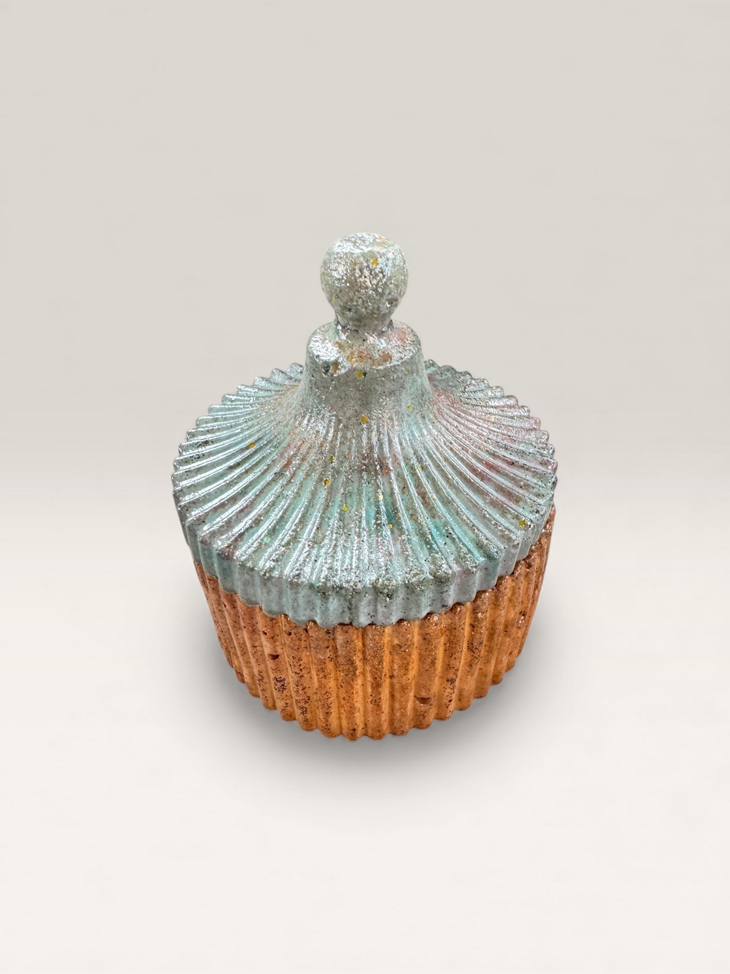 Frosted Ember Blue & Copper Concrete Jar with Lid - Close-up of texture
