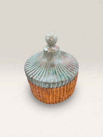 Frosted Ember Blue & Copper Concrete Jar with Lid - Close-up of texture
