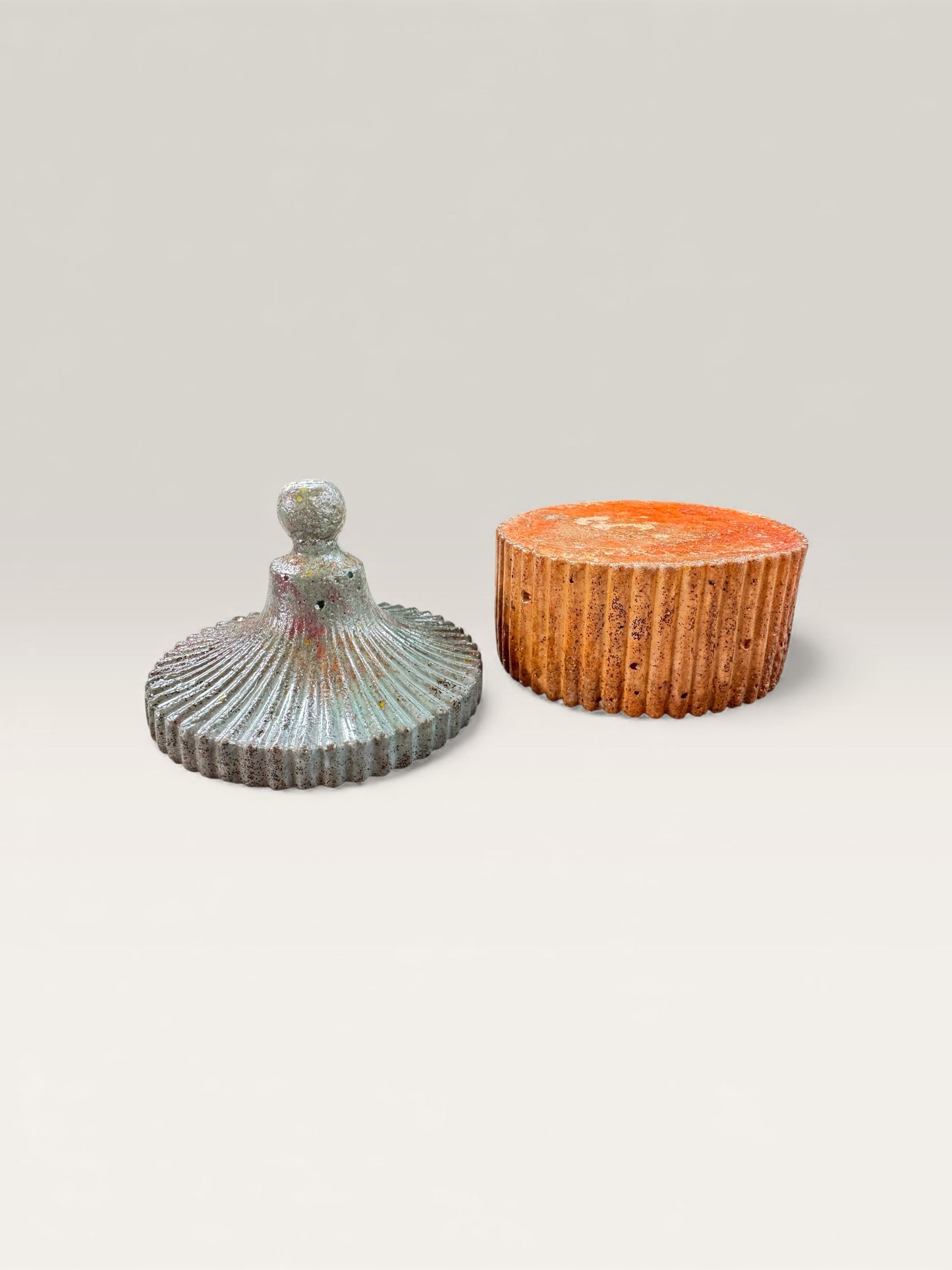 Frosted Ember Blue & Copper Concrete Jar with Lid - Front view