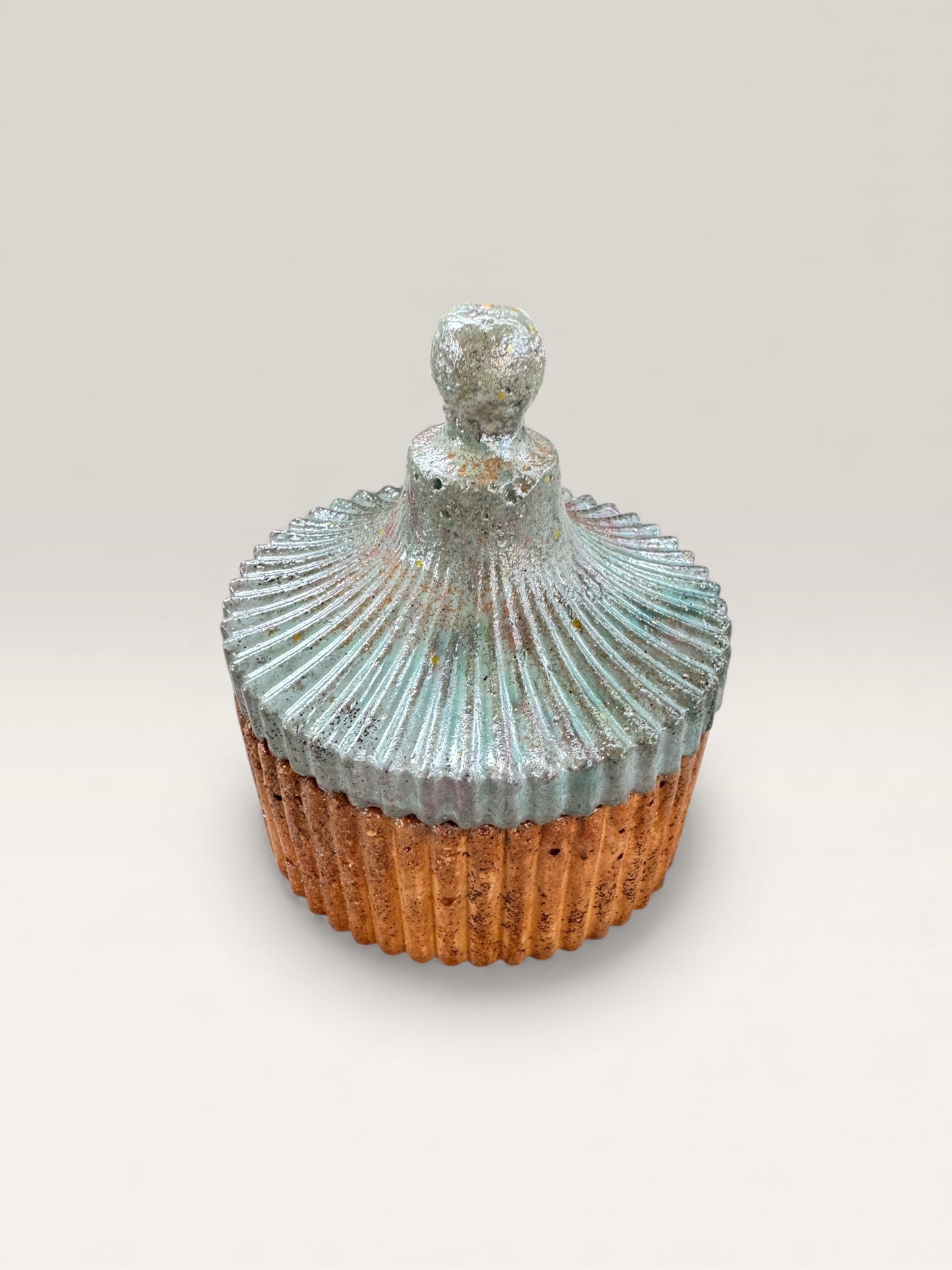 Frosted Ember Blue & Copper Concrete Jar with Lid - Lid removed
