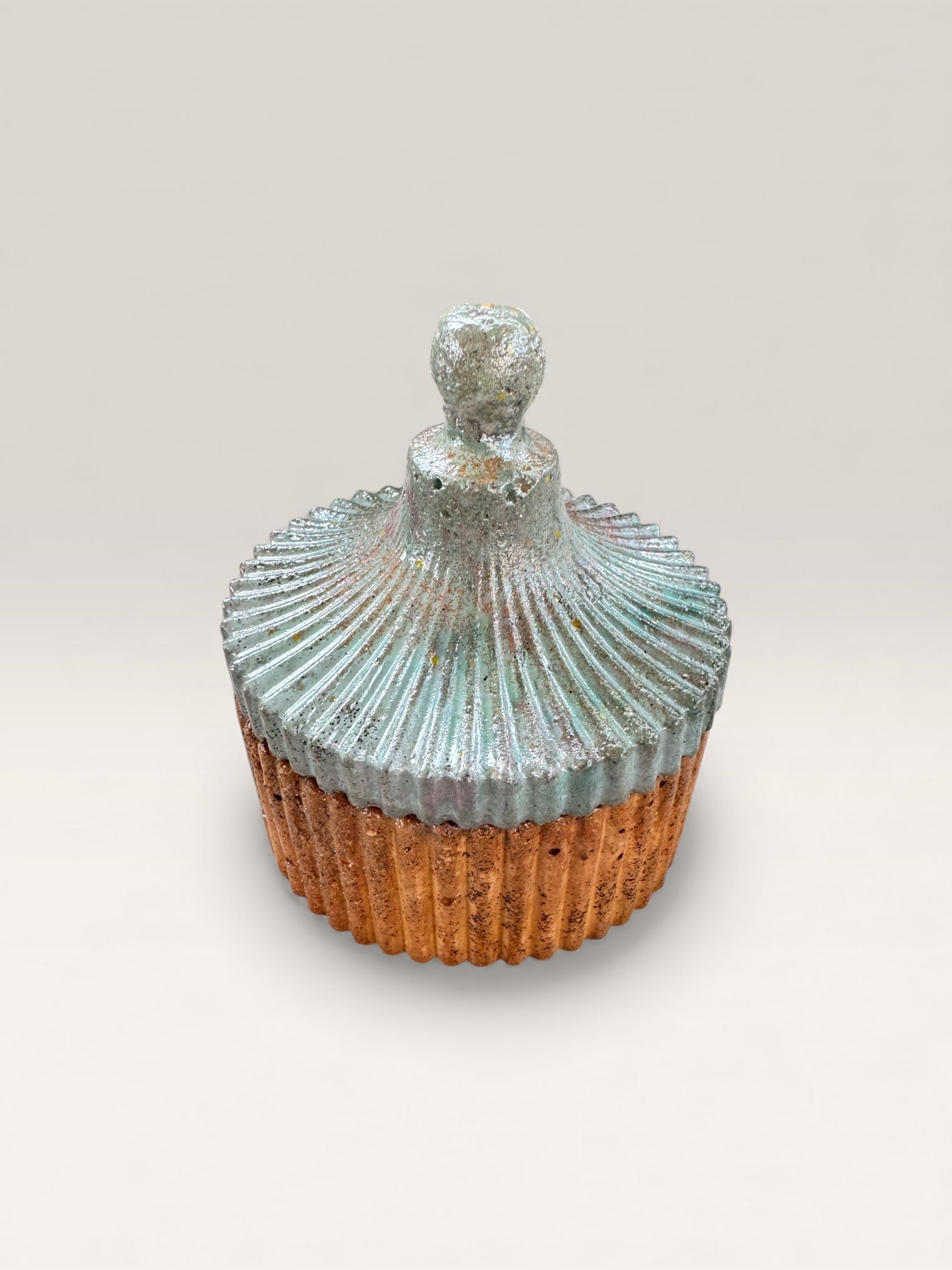 Frosted Ember Blue & Copper Concrete Jar with Lid - Lid removed
