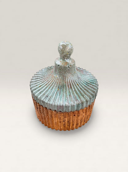 Frosted Ember Blue & Copper Concrete Jar with Lid - Lid removed

