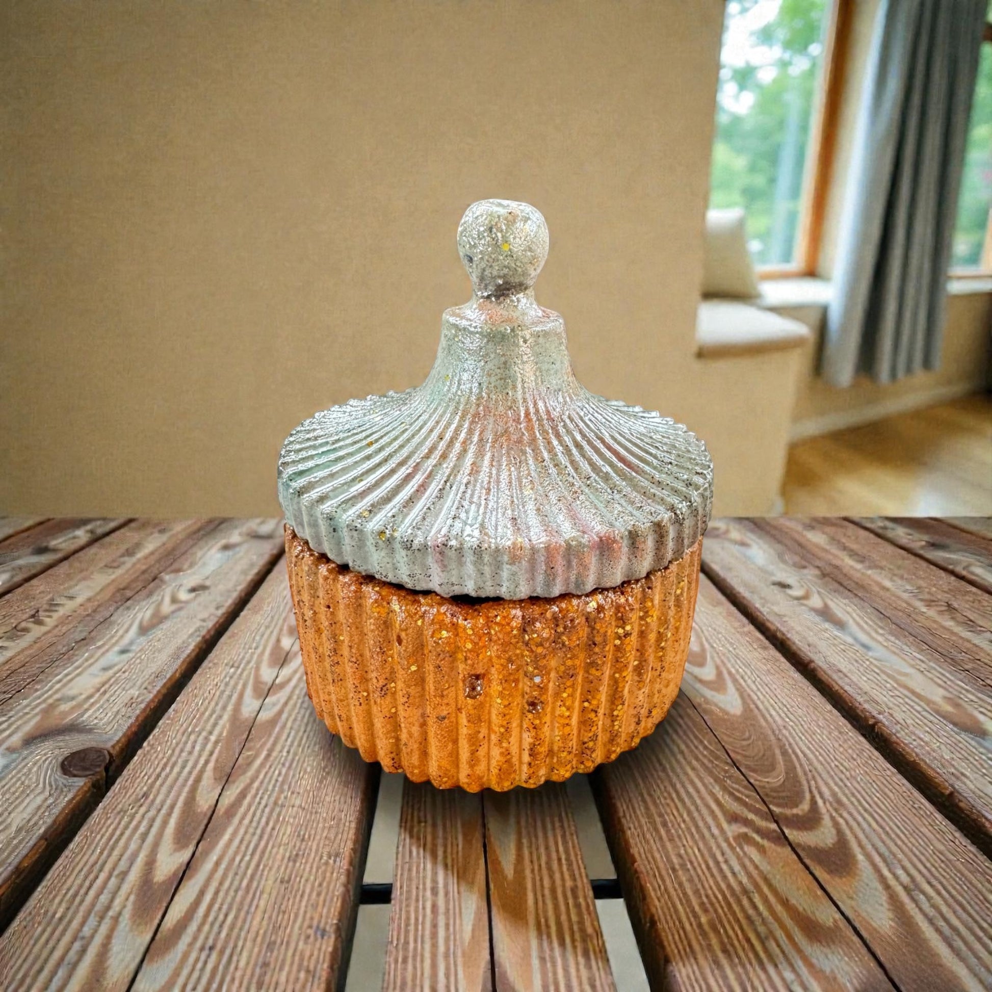 Frosted Ember Blue & Copper Concrete Jar with Lid - Top view