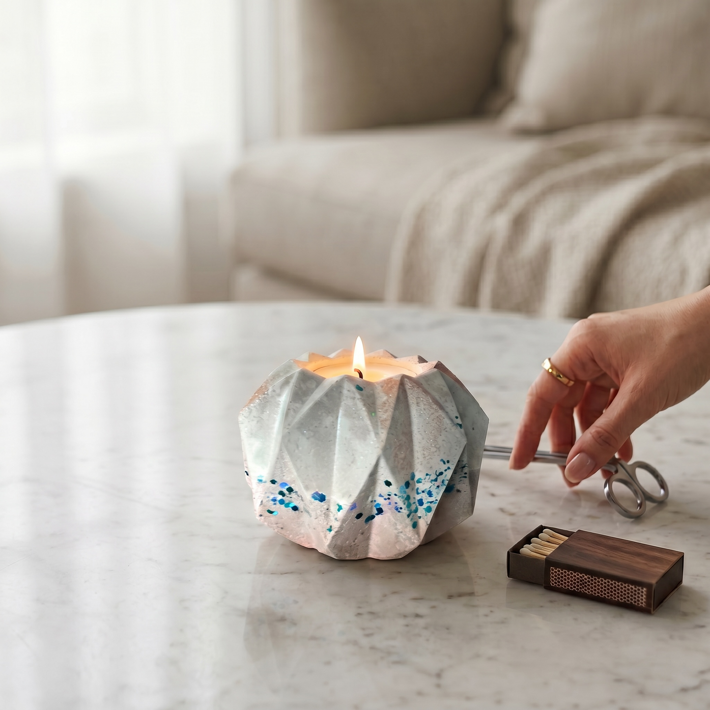 Dusty Salt Faceted Planter / Candle Holder