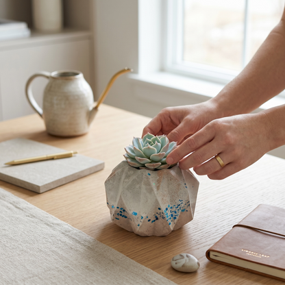 Dusty Salt Faceted Planter / Candle Holder
