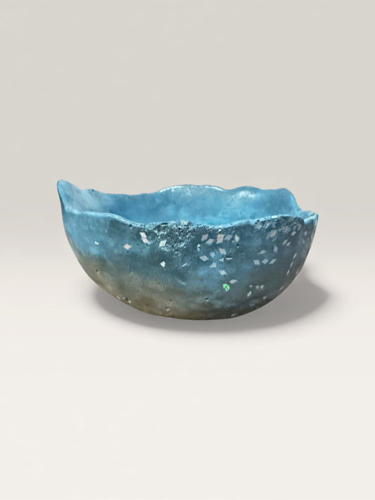 Lagoon Drift soft blue concrete bowl with organic wavy rim