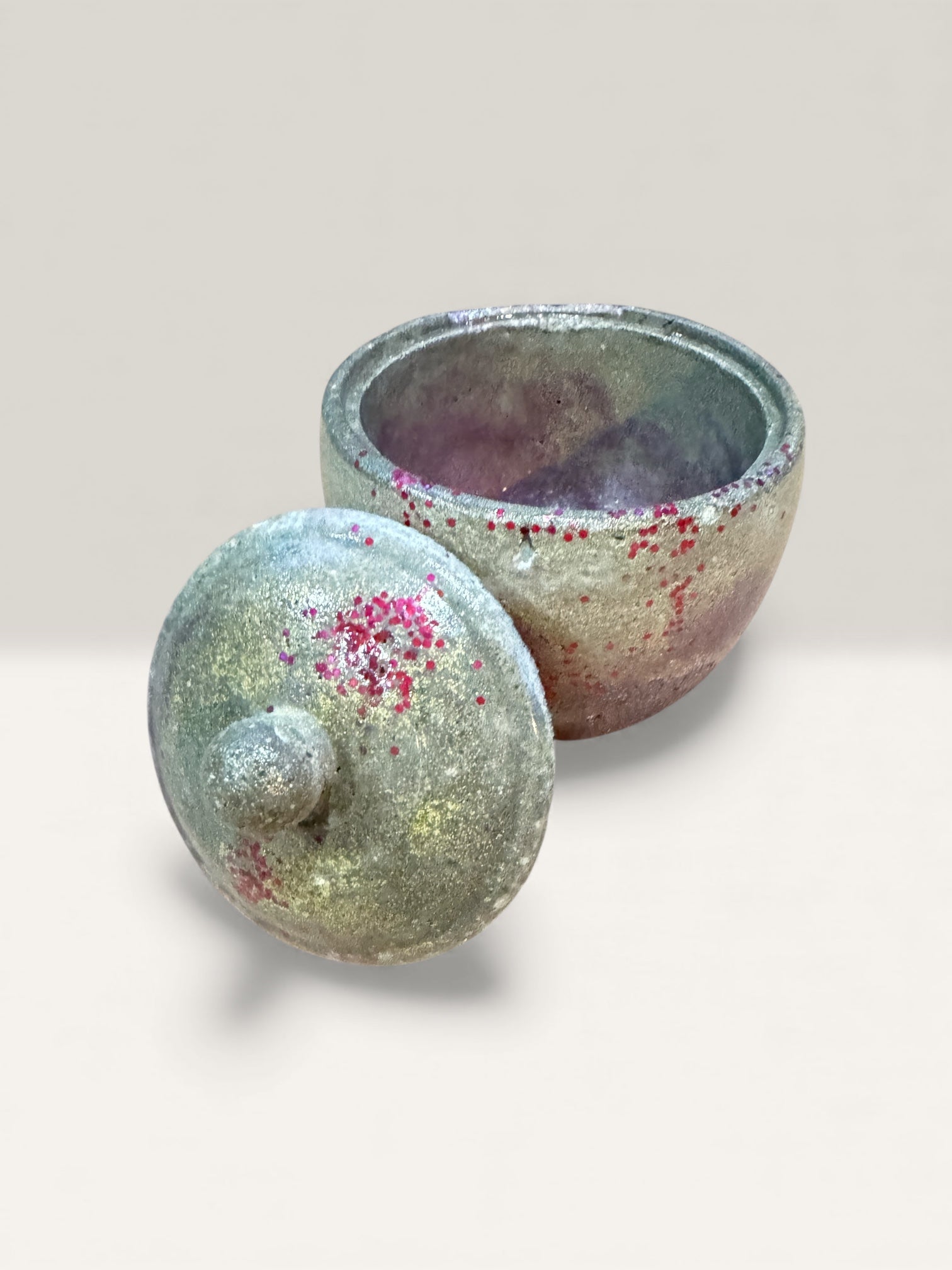 Small artisan concrete jar with speckled finish