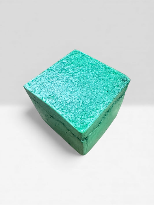 Square emerald concrete jewelry jar with metallic sheen and artisan finish