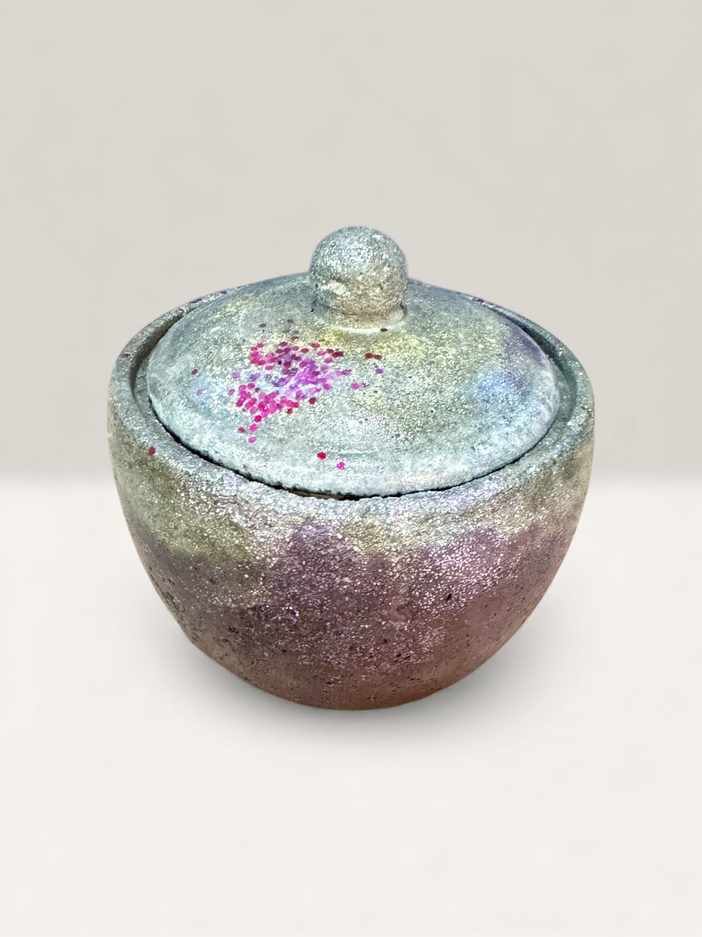 Stardust dusty rose concrete jar with lid