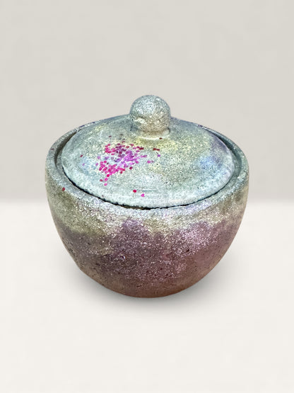 Stardust dusty rose concrete jar with lid