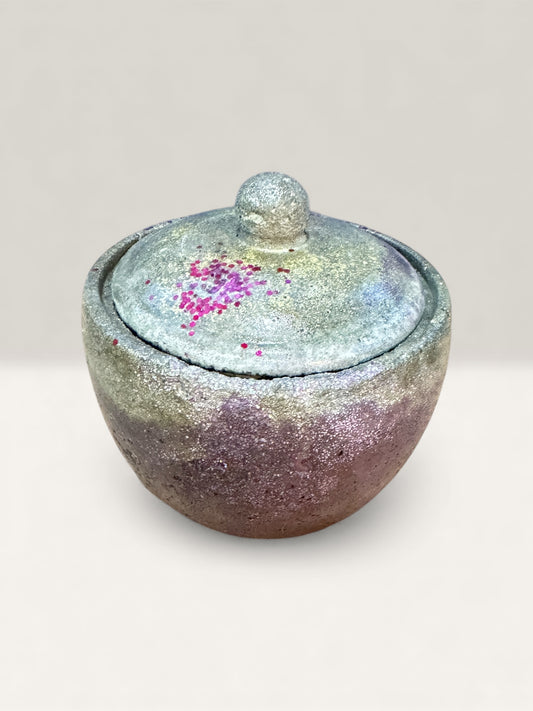 Stardust dusty rose concrete jar with lid