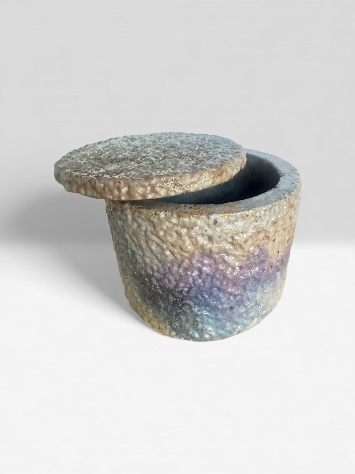 Twilight Pebble Taupe & Indigo Concrete Jar with Lid - Artistic angle
