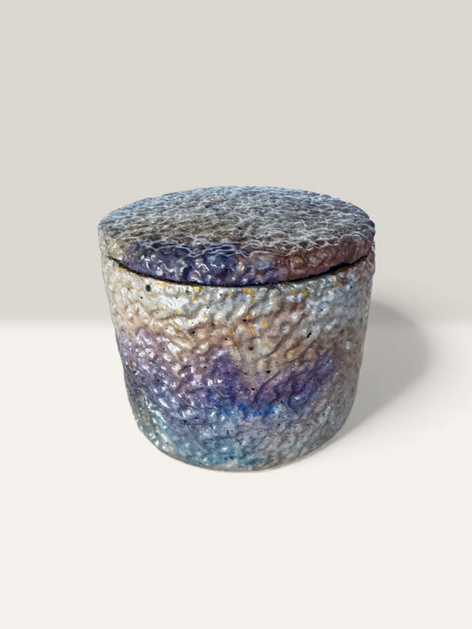 Twilight Pebble Taupe & Indigo Concrete Jar with Lid - Front view
