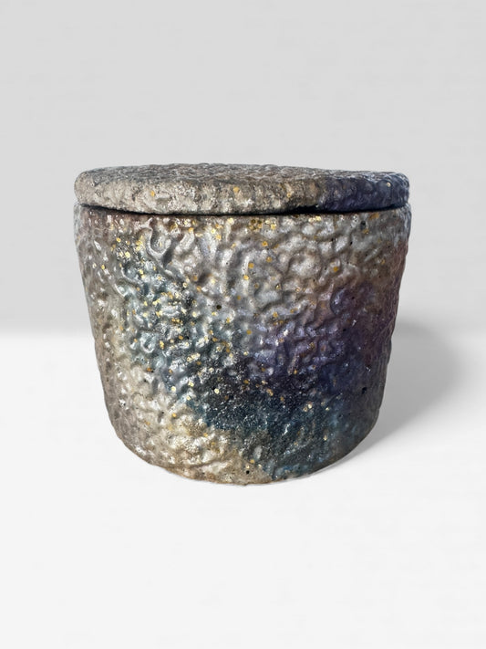 Twilight Pebble Taupe & Indigo Concrete Jar with Lid - Side view
