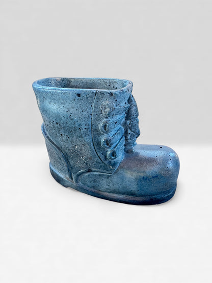 Winter-themed concrete plant pot with satin stone-like surface