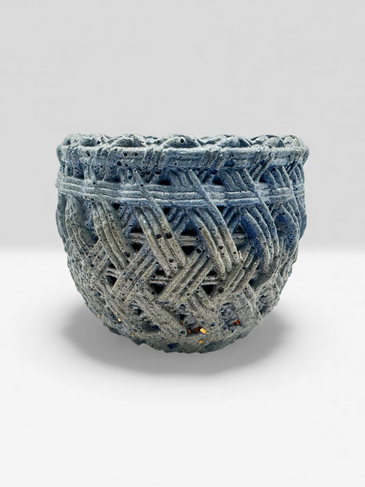 Woven Mist blue basket concrete planter