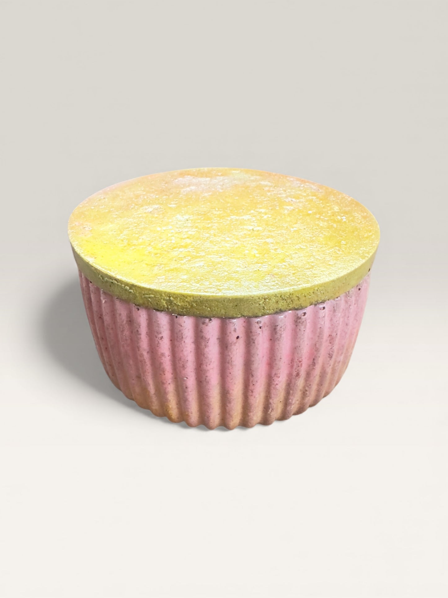 Yellow and dusty rose concrete jar with lid – handmade artisan storage