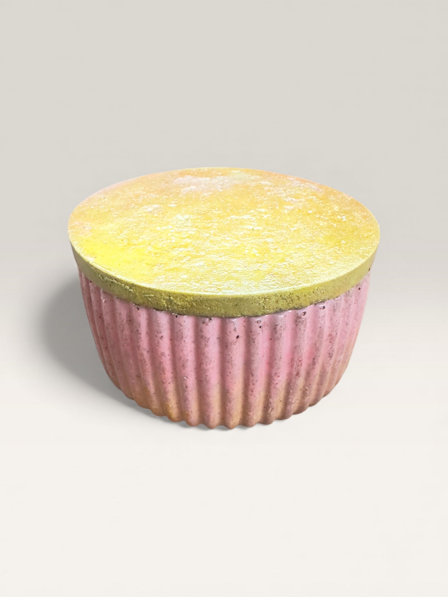 Yellow and dusty rose concrete jar with lid – handmade artisan storage