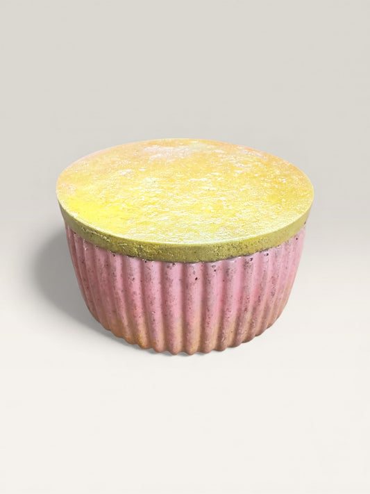 Yellow and dusty rose concrete jar with lid – handmade artisan storage