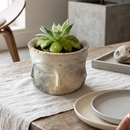 Celestial Faces Planter – main product view of a handmade concrete planter