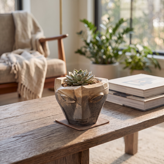 Celestial Visage Planter – main product view of a handmade concrete planter