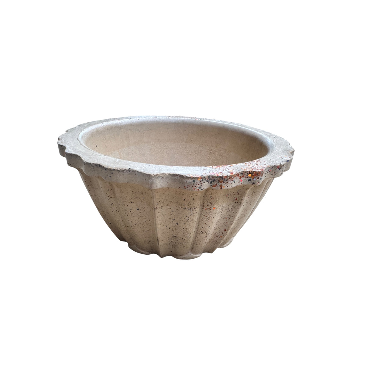 Studio Line Lotus Planter in beige concrete with orange accents