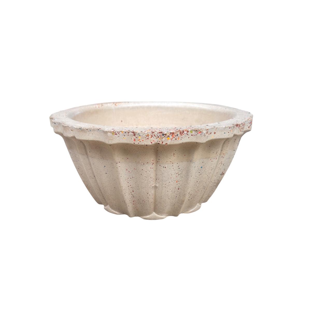 Studio Line Lotus Planter showing its scalloped rim and speckled finish