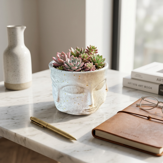 Terra Faces Planter – main product view of a handmade concrete planter